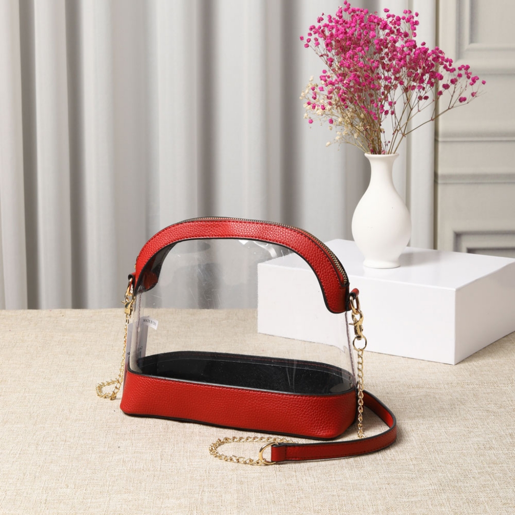 Red Transparent Clear Crossbody Bag Purse Leather Casual Womens Accessory